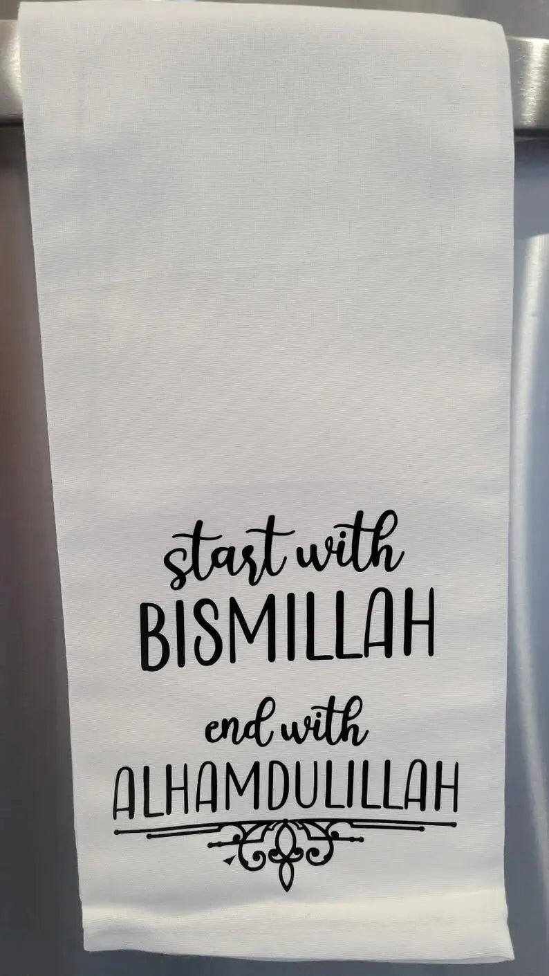 Islamic Kitchen Towel | Eid Mubarak & Ramadan Kareem Home Decor Gift | Bismillah Alhamdulillah Design
