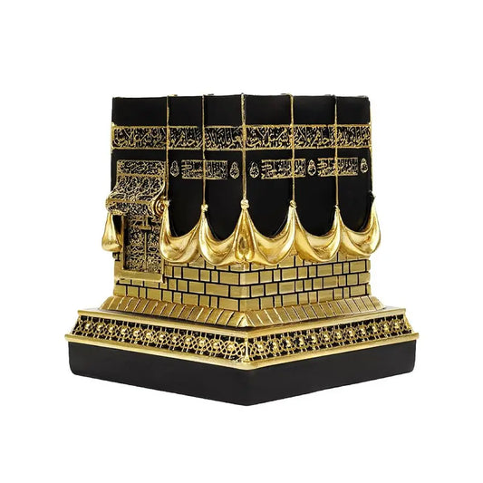 Kaaba Replica Resin Ornament | 4.6" Gold & Black Islamic Decor with Arabic Script & Rhinestones