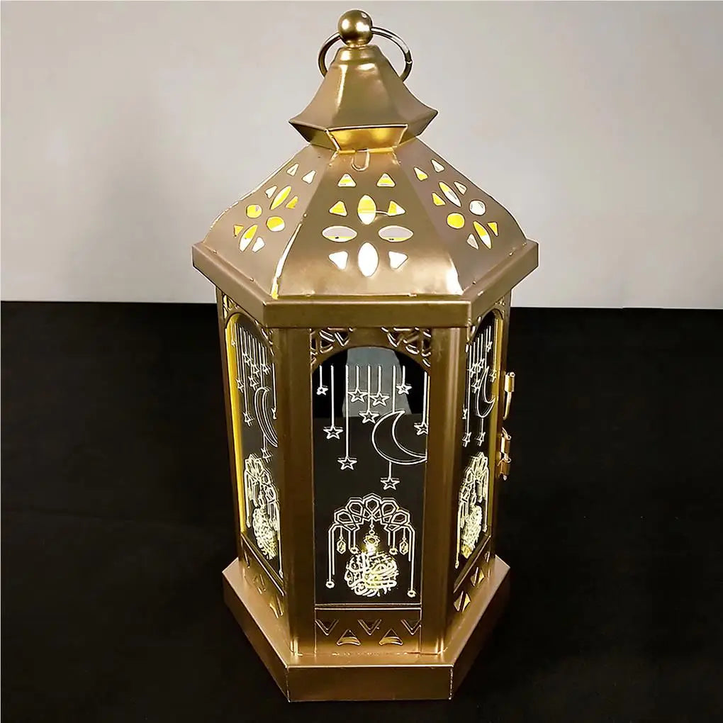 Ramadan Hanging Iron Lantern - Gold Hollow Eid Decorative Light