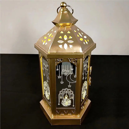 Ramadan Hanging Iron Lantern - Gold Hollow Eid Decorative Light