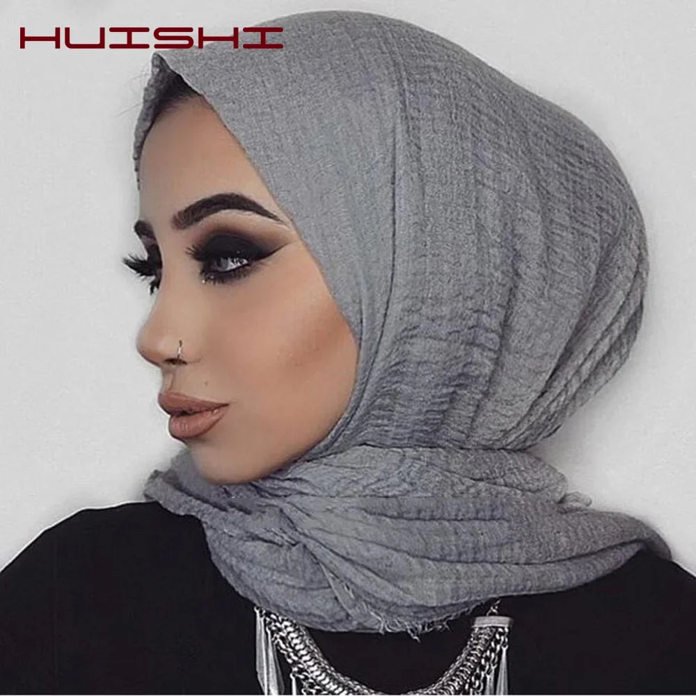 Bubble Cotton Crinkle Cloud Hijab – Solid Color Muslim Head Scarf & Shawl for Women | 40 Colors