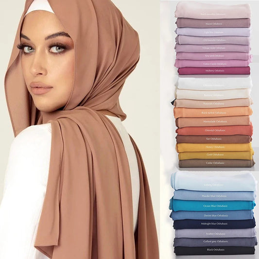 Solid Chiffon Hijab Scarf & Shawl for Women | Ready-to-Wear Muslim Headscarf | 65 Colors