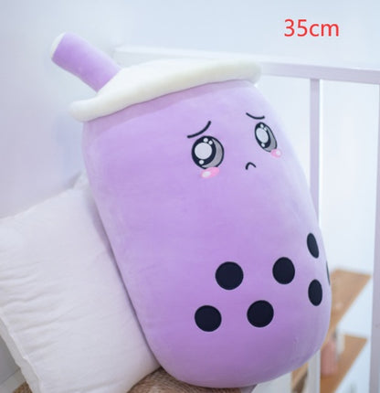 Cute Boba Tea Plush Pillow – Soft Strawberry Milk Tea Bubble Tea Stuffed Toy Cushion for Kids & Gifts
