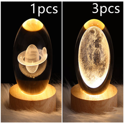 3D Galaxy Crystal Ball Night Light – LED Planet & Moon Table Lamp for Bedroom, Kids Room & Party Decor