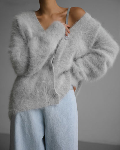 Women’s V-Neck Button Cardigan – Loose Knit Fall/Winter Sweater Top