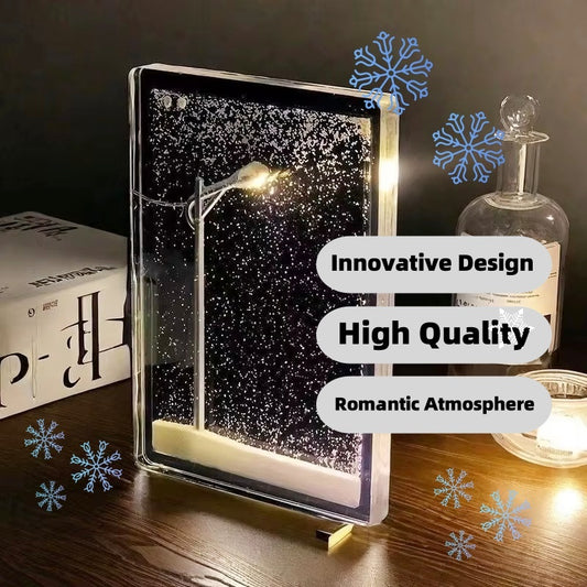 DIY Magic Snowy Landscape Night Light – Handmade Desktop Decor with Flowing Snow & Mini Street Lamp