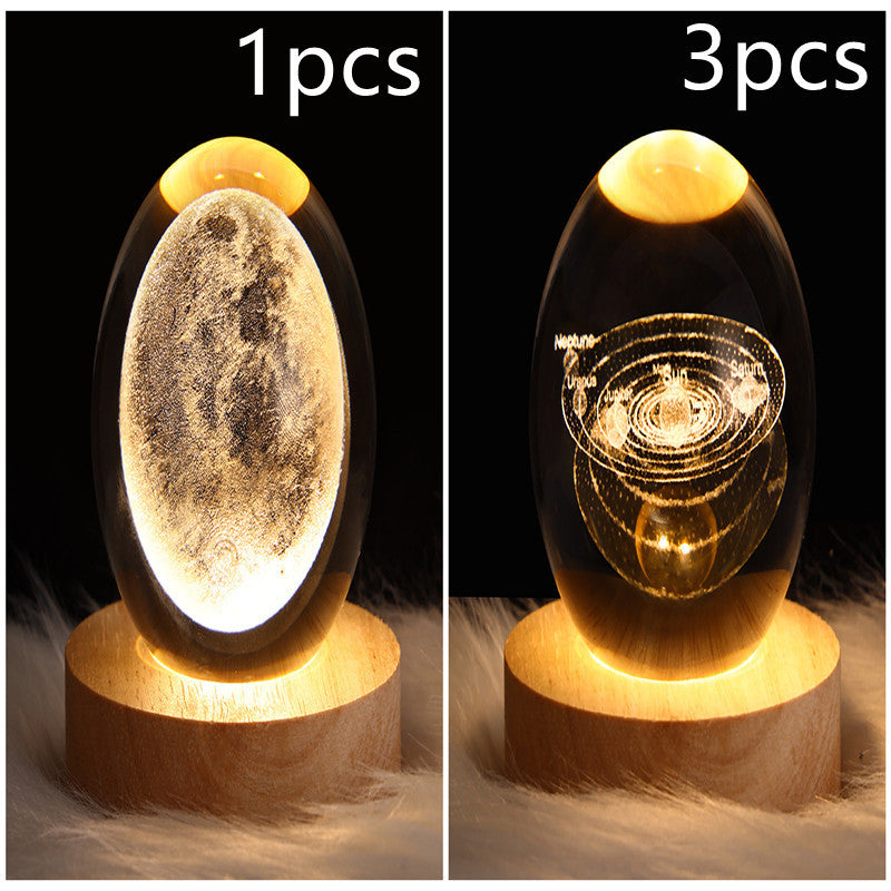 3D Galaxy Crystal Ball Night Light – LED Planet & Moon Table Lamp for Bedroom, Kids Room & Party Decor