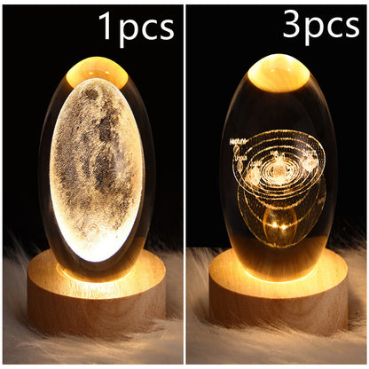 3D Galaxy Crystal Ball Night Light – LED Planet & Moon Table Lamp for Bedroom, Kids Room & Party Decor