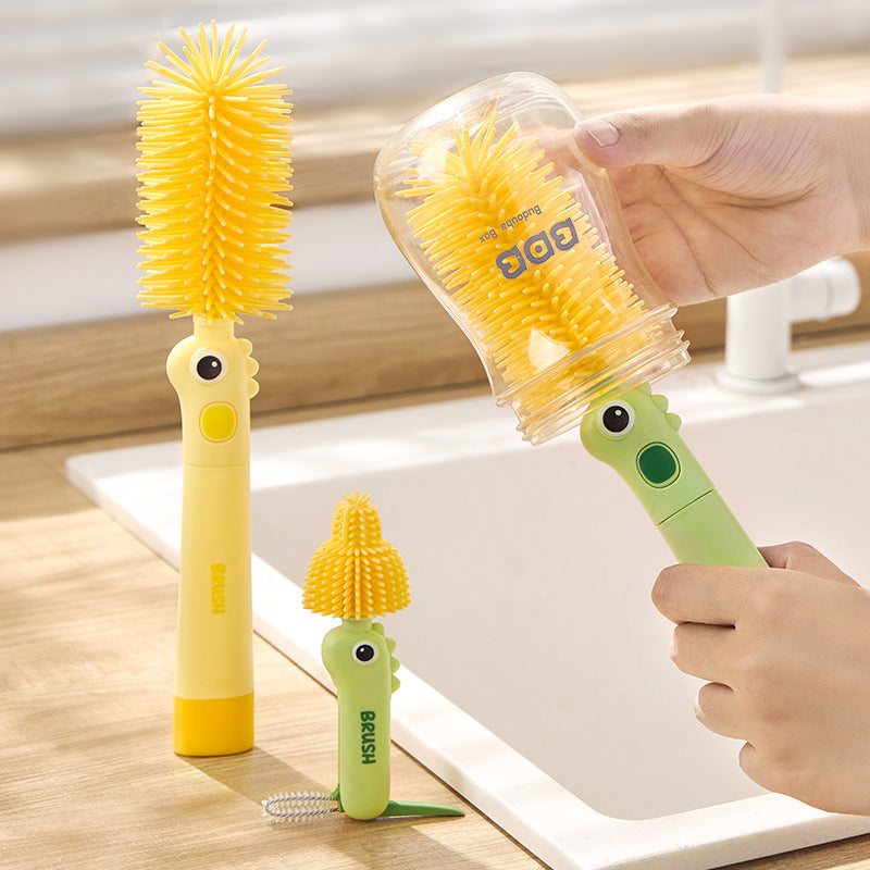 2-in-1 Little Dinosaur Silicone Cup Brush – Soft Bottle & Glass Cleaner for Kitchen Use