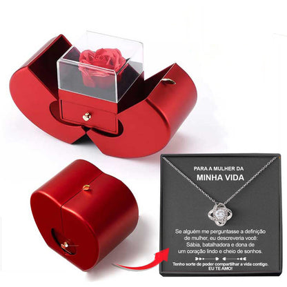 Eternal Rose Jewelry Box – Red Apple Gift Box with Artificial Rose Flower & Necklace for Girls