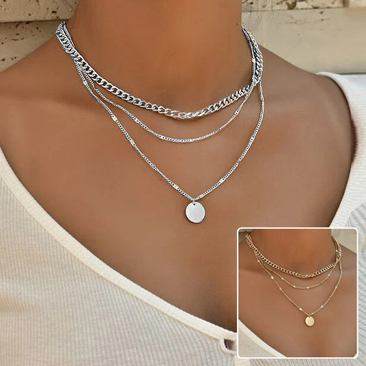 Women's Multilayer Disc Pendant Necklace – Trendy Clavicle Chain Jewelry for Everyday Fashion