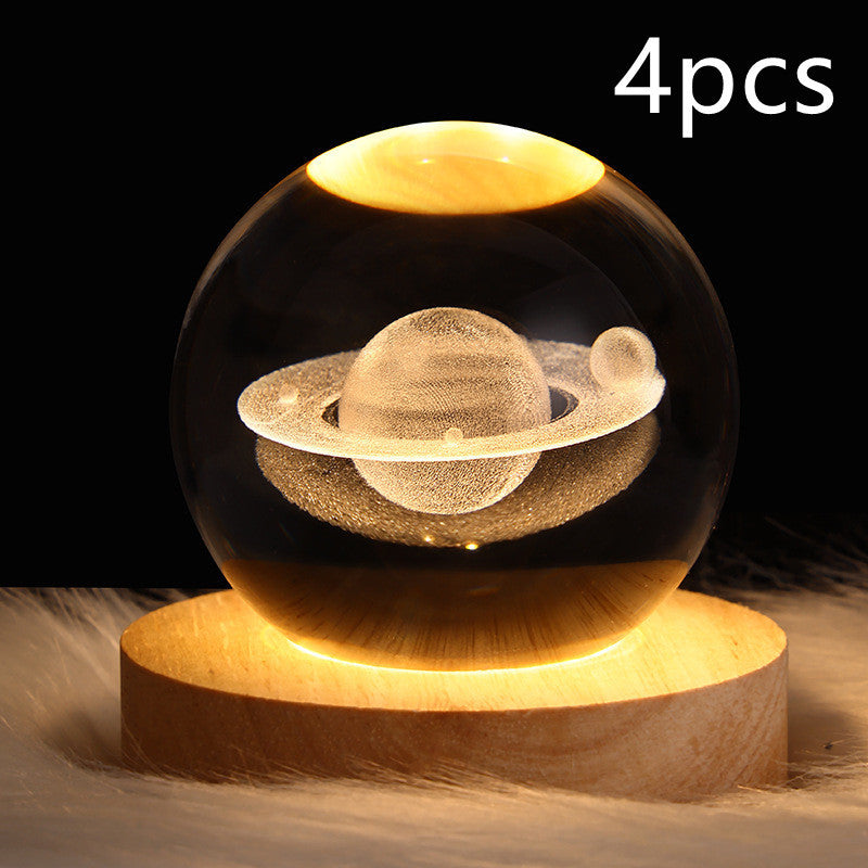 3D Galaxy Crystal Ball Night Light – LED Planet & Moon Table Lamp for Bedroom, Kids Room & Party Decor