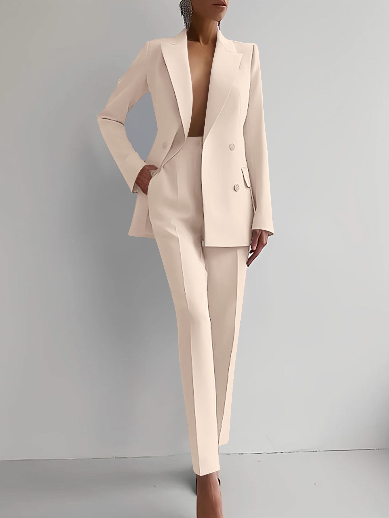 Women's Fashion Business Suit – Long Sleeve Blazer & Slim Fit Trousers Set