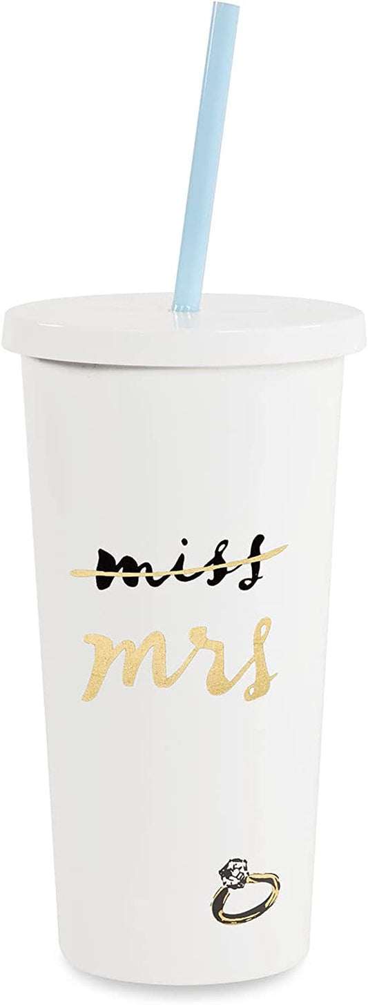 Bridal Insulated Tumbler with Reusable Straw, 20Oz, Miss to Mrs. (White)