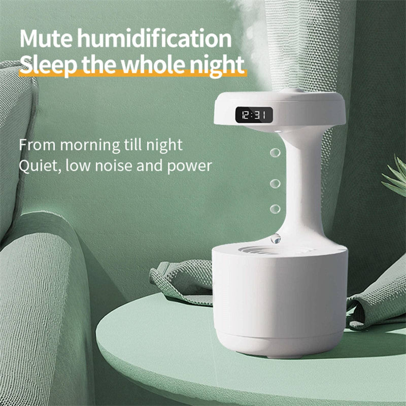 Anti-Gravity Water Drop Humidifier with Clock – Silent Aroma Diffuser, LED Display & Large Capacity for Bedroom or Office