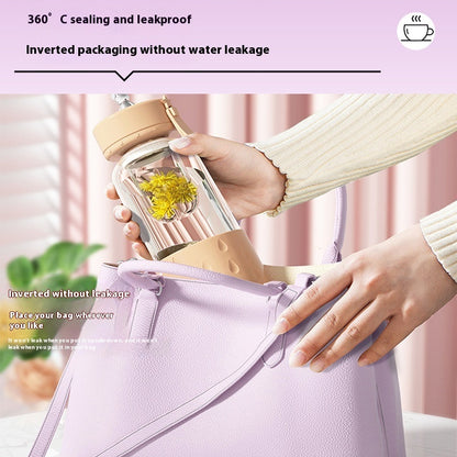 Magnetic Glass Tea Infuser Bottle – Leak-Proof Tumbler with Tea-Water Separation & Built-In Filter