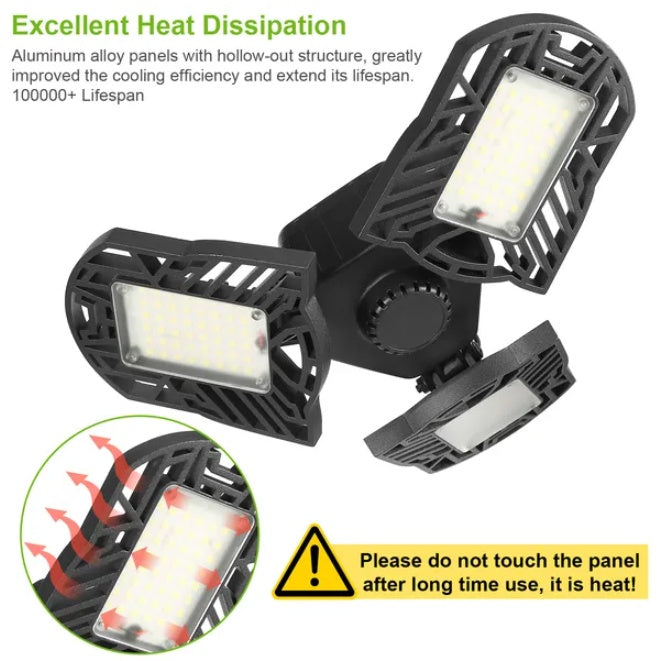 Deformable LED Garage Ceiling Light – Adjustable Panel Workshop Lamp for Basement, Warehouse & Home Lighting