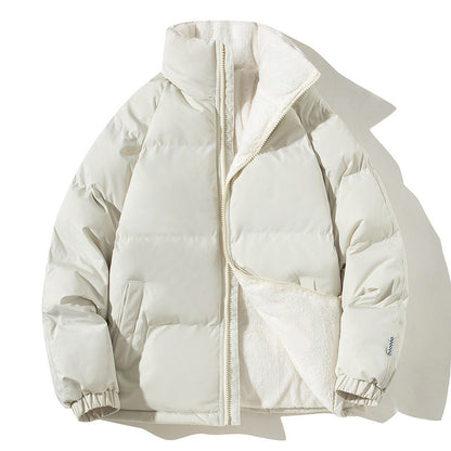 Unisex Stand-Up Collar Winter Jacket – Thickened Plush Coat with Pockets for Couples