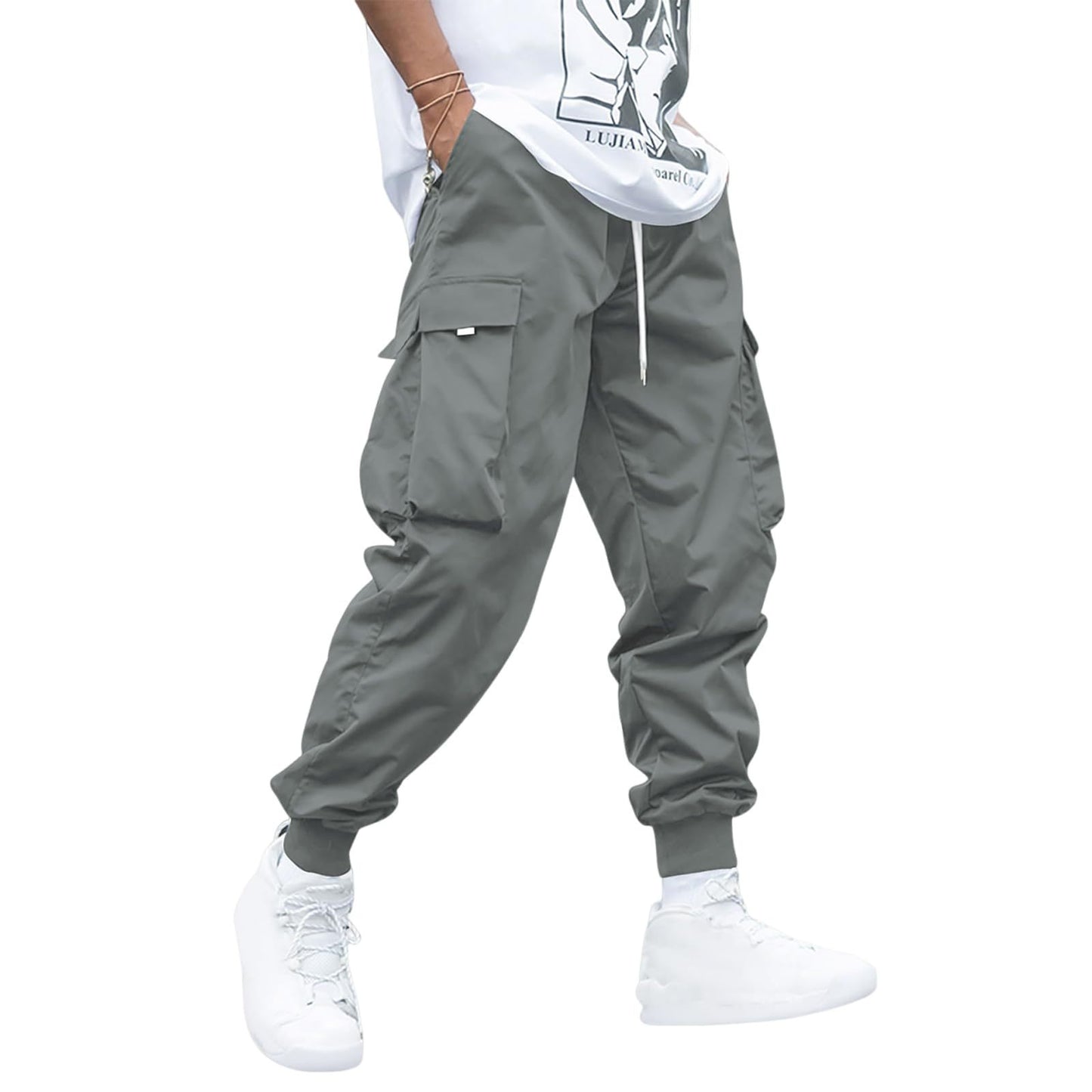 Men’s Multi-Pocket Cargo Pants – Casual Hip-Hop Streetwear Drawstring Trousers for Outdoor & Sports