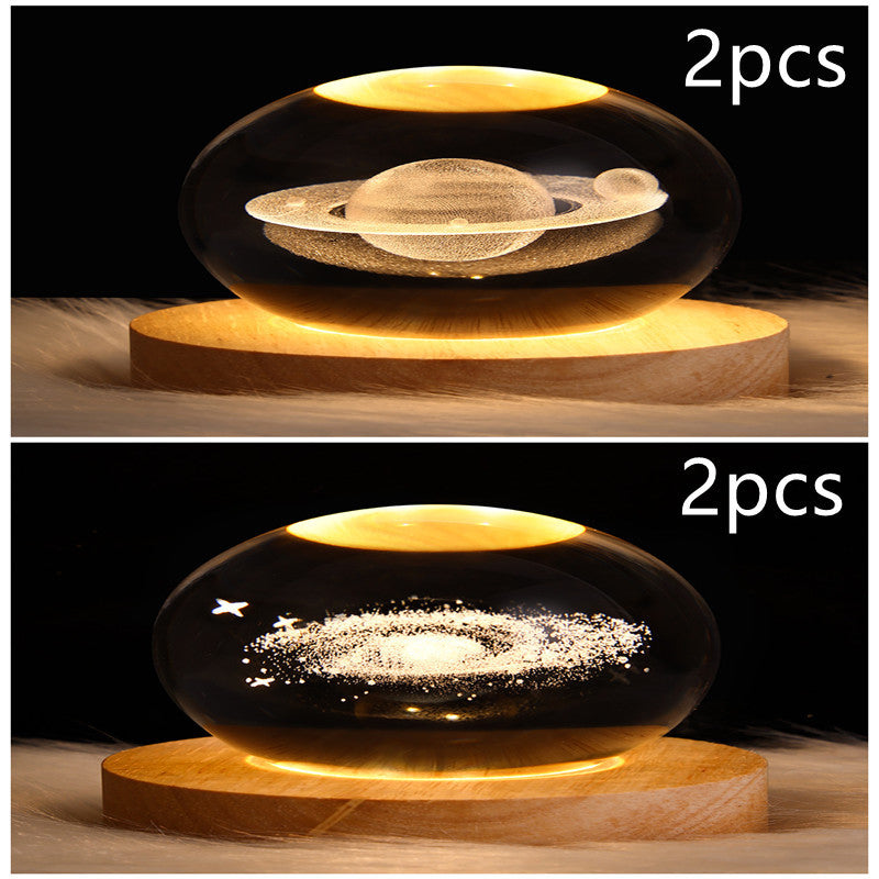 3D Galaxy Crystal Ball Night Light – LED Planet & Moon Table Lamp for Bedroom, Kids Room & Party Decor