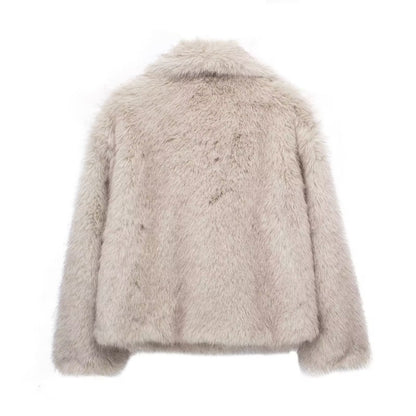 Women's Winter Plush Coat – Thick Lapel Casual Outerwear with Long Sleeves