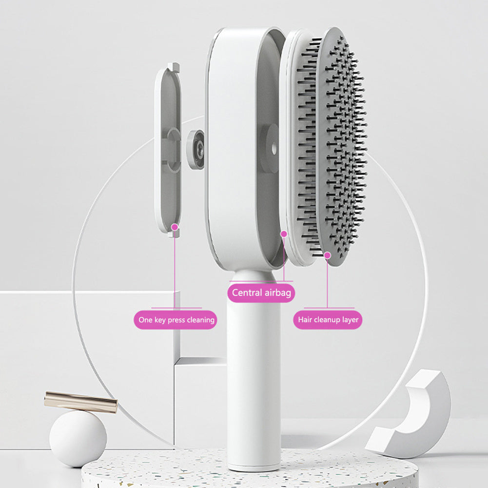 Self-Cleaning Hair Brush for Women – One-Click Hair Removal Scalp Massage Comb with Anti-Static Air Cushion
