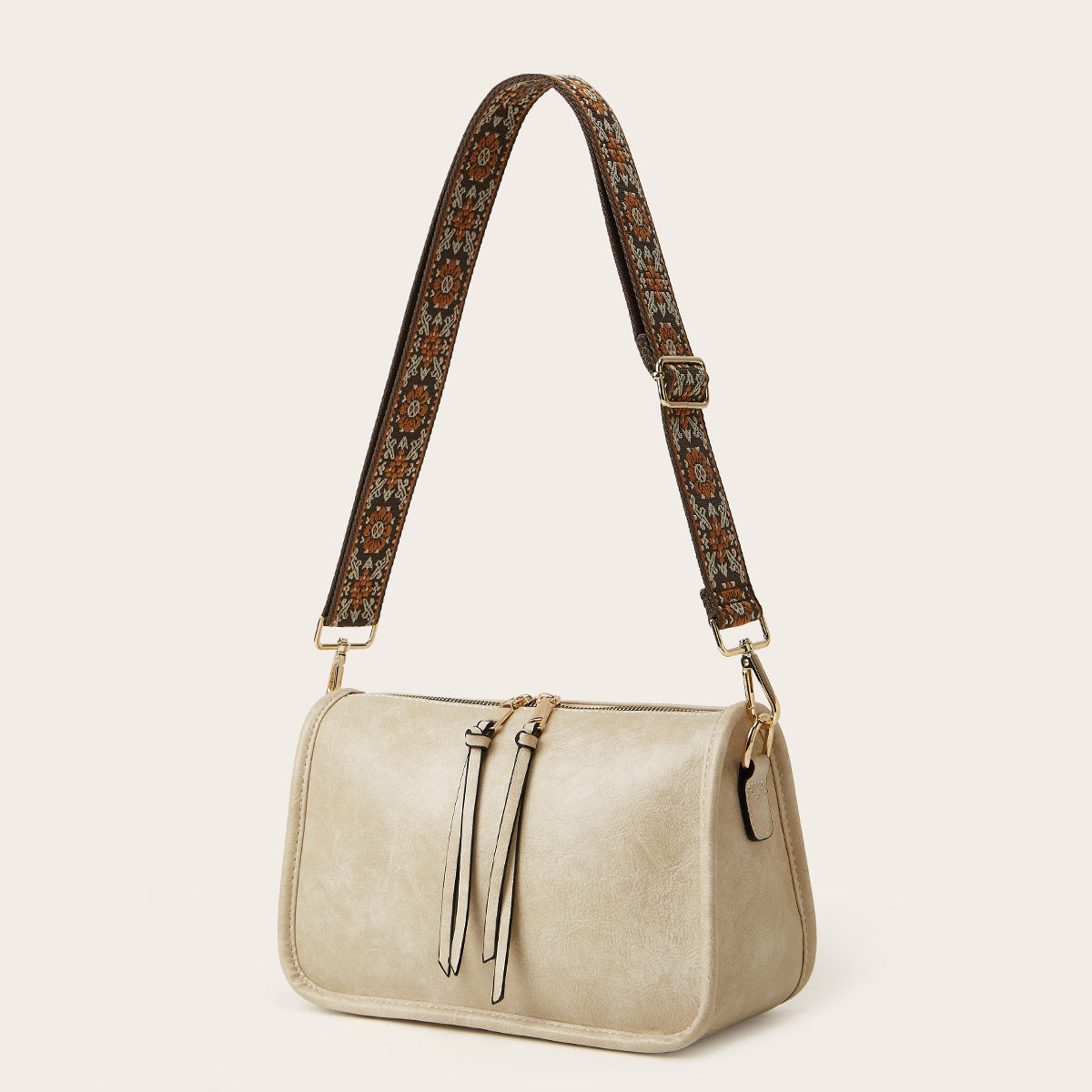 Women's Bohemian Crossbody Tote – Retro Solid Color Bag with Wide Shoulder Strap