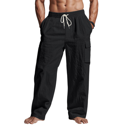 Men’s Multi-Pocket Linen Cargo Pants – Lightweight, Breathable Workwear Trousers for All Seasons