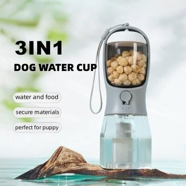 3-in-1 Portable Dog Water Bottle with Food Container & Waste Bag Dispenser – Travel Pet Supply