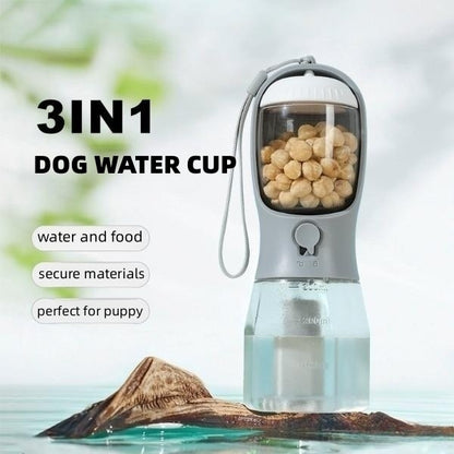 3-in-1 Portable Dog Water Bottle with Food Container & Waste Bag Dispenser – Travel Pet Supply