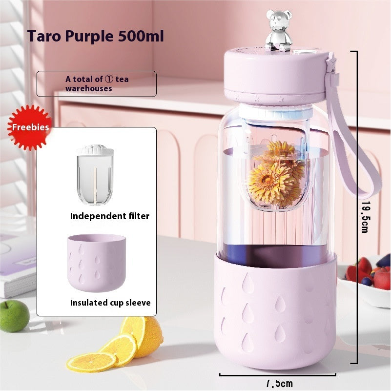 Magnetic Glass Tea Infuser Bottle – Leak-Proof Tumbler with Tea-Water Separation & Built-In Filter