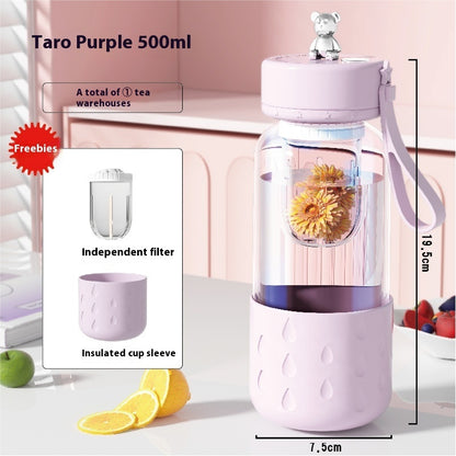 Magnetic Glass Tea Infuser Bottle – Leak-Proof Tumbler with Tea-Water Separation & Built-In Filter