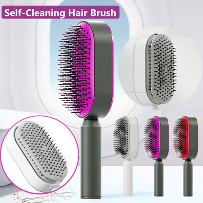 Self-Cleaning Hair Brush for Women – One-Click Hair Removal Scalp Massage Comb with Anti-Static Air Cushion