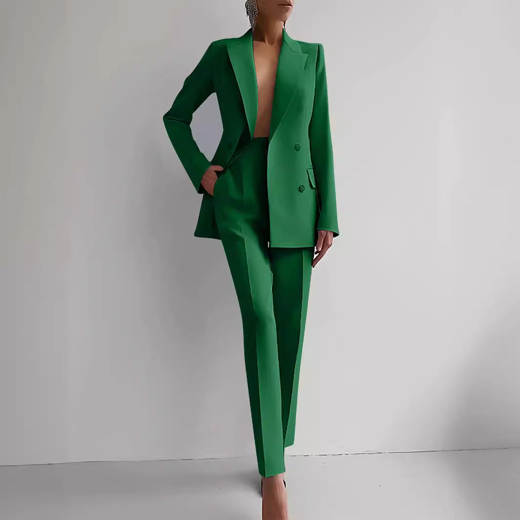 Women's Fashion Business Suit – Long Sleeve Blazer & Slim Fit Trousers Set