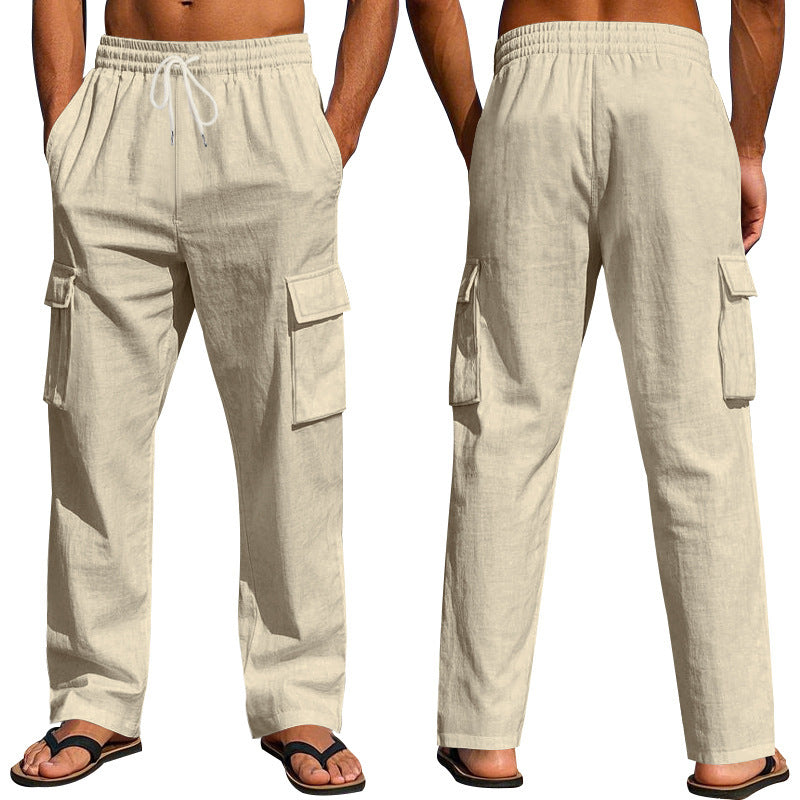 Men’s Multi-Pocket Linen Cargo Pants – Lightweight, Breathable Workwear Trousers for All Seasons