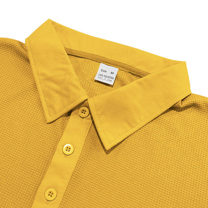 Men’s Waffle Knit Polo Shirt – Short Sleeve Summer Lapel Top