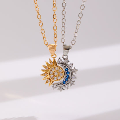 2pcs Sun & Moon Magnetic Couple Necklaces – Matching Clavicle Chain Pendants for Lovers