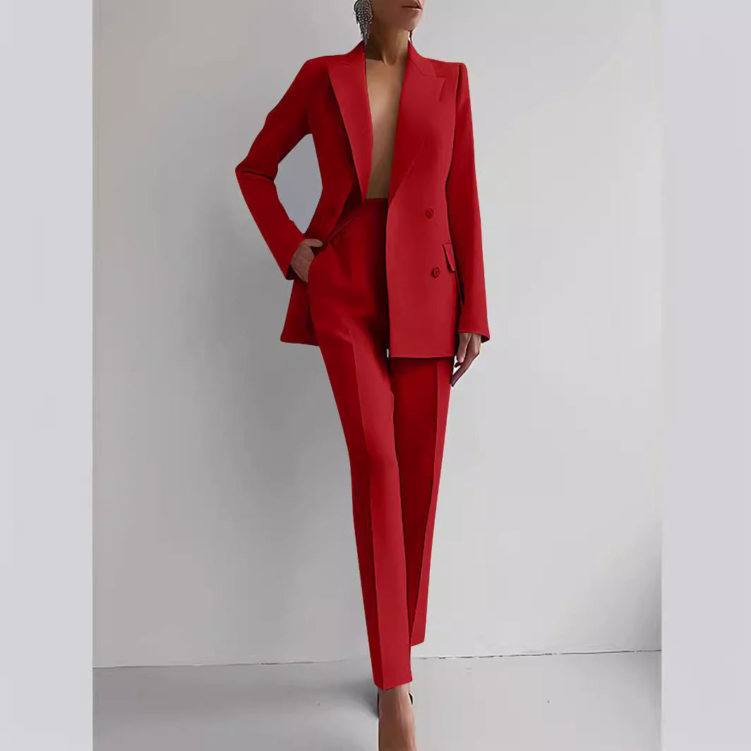 Women's Fashion Business Suit – Long Sleeve Blazer & Slim Fit Trousers Set