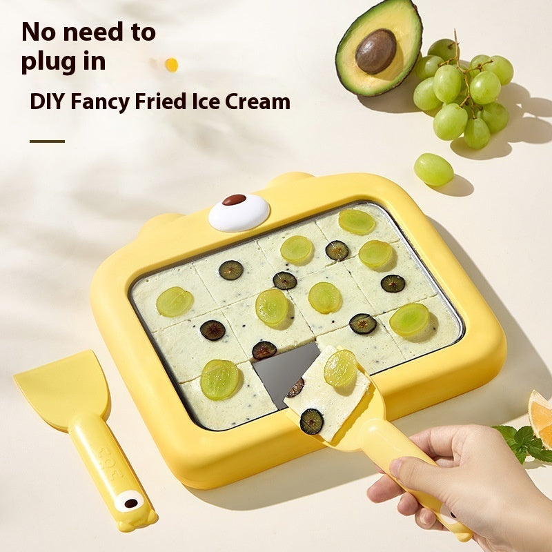 DIY Fried Ice Cream Maker – Plug-Free Frozen Yogurt & Fruit Dessert Roll Machine for Home Use