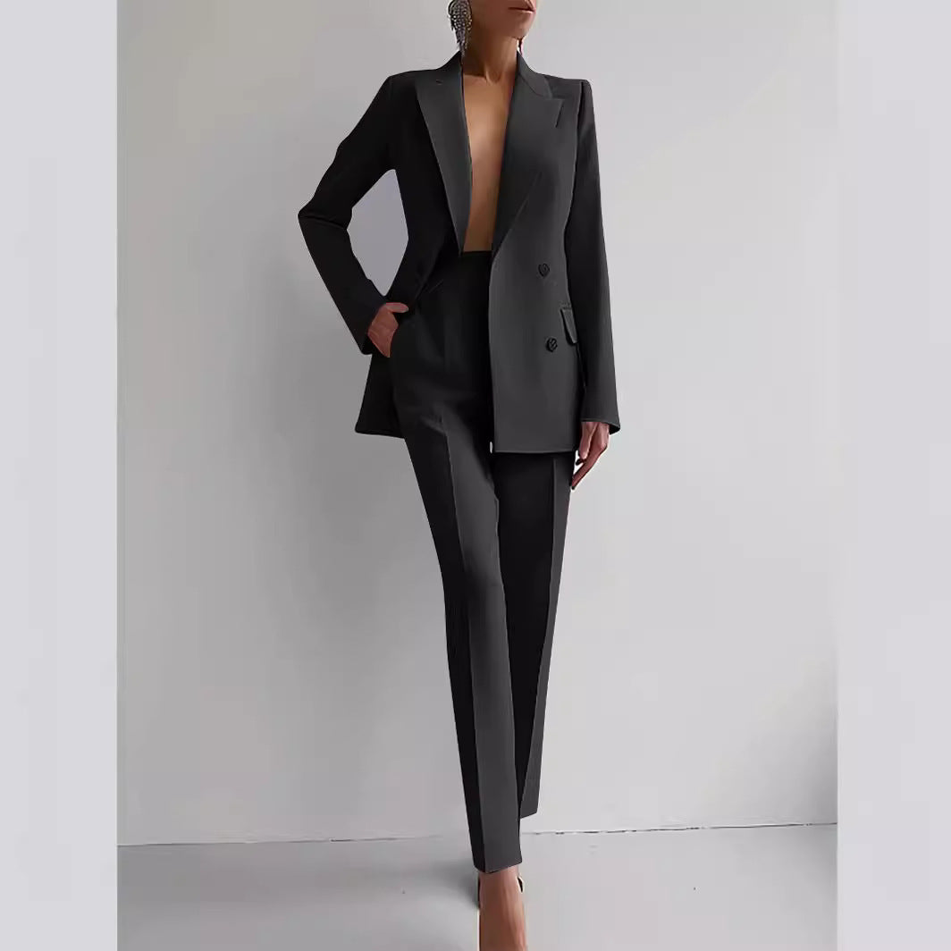 Women's Fashion Business Suit – Long Sleeve Blazer & Slim Fit Trousers Set
