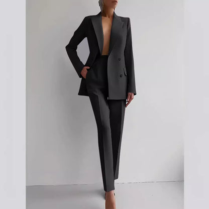 Women's Fashion Business Suit – Long Sleeve Blazer & Slim Fit Trousers Set