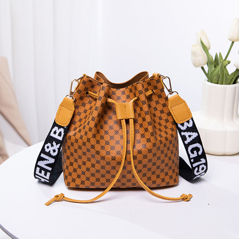 Printed PU Leather Bucket Bag – Multi-Layer Soft Shoulder & Crossbody Bag for Women