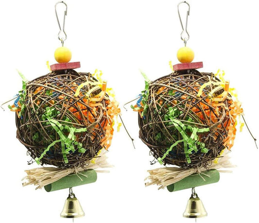 2 Pack Bird Chewing Toys Foraging Shredder Toy Parrot Cage Shredder Toy Foraging Hanging Toy for Cockatiel Conure African Grey Amazon