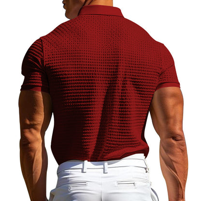 Men’s Waffle Knit Polo Shirt – Short Sleeve Summer Lapel Top