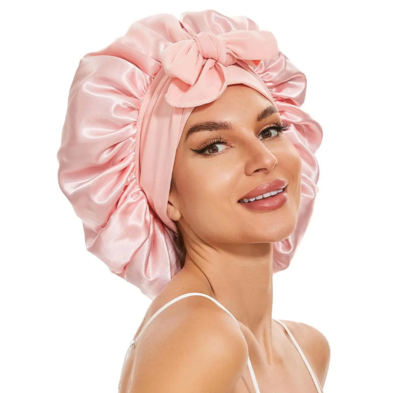 Silk Satin Sleep Bonnet for Women – Night Hair Cap with Tie Band for Curly & Natural Hair