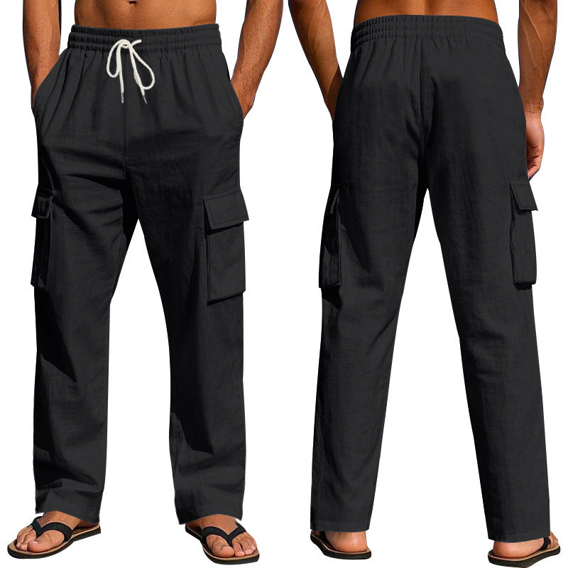 Men’s Multi-Pocket Linen Cargo Pants – Lightweight, Breathable Workwear Trousers for All Seasons