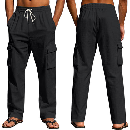 Men’s Multi-Pocket Linen Cargo Pants – Lightweight, Breathable Workwear Trousers for All Seasons