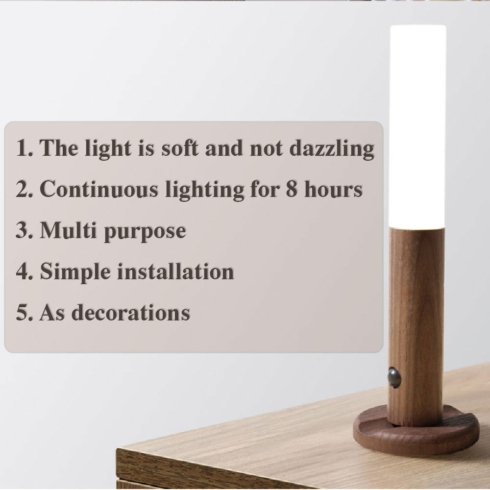Magnetic Wireless LED Night Light – USB Rechargeable Wooden PIR Motion Sensor Lamp for Hallways, Cabinets & Porches