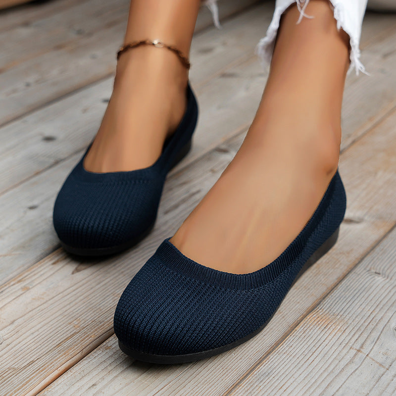Women’s Round Toe Slip-On Flats – Casual Knit Mesh Shoes with Soft, Comfortable Fit