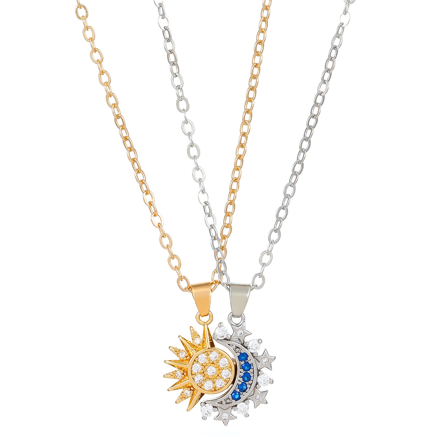 2pcs Sun & Moon Magnetic Couple Necklaces – Matching Clavicle Chain Pendants for Lovers
